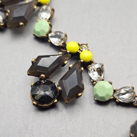 Y2K J Crew Gray Rhinestones & Yellow Accents Statement Necklace 15" Gold Tone - Picture 3 of 8